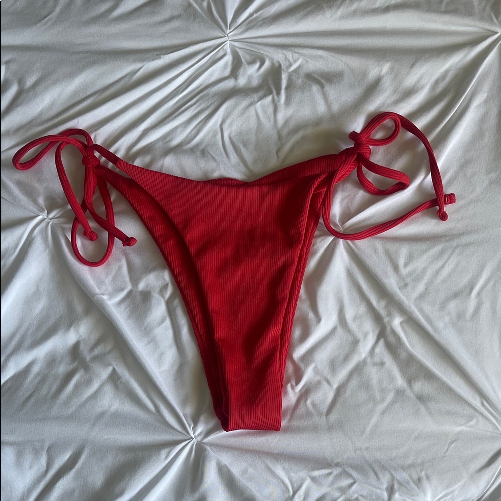 Classic Red Ribbed Tie-Side Bikini Bottom